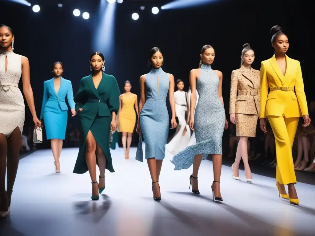Desfile de moda petite: diversidad y estilo en pasarela Una vibrante pasarela de moda petite: evolución y diversidad, con modelos diversas desfilando con confianza