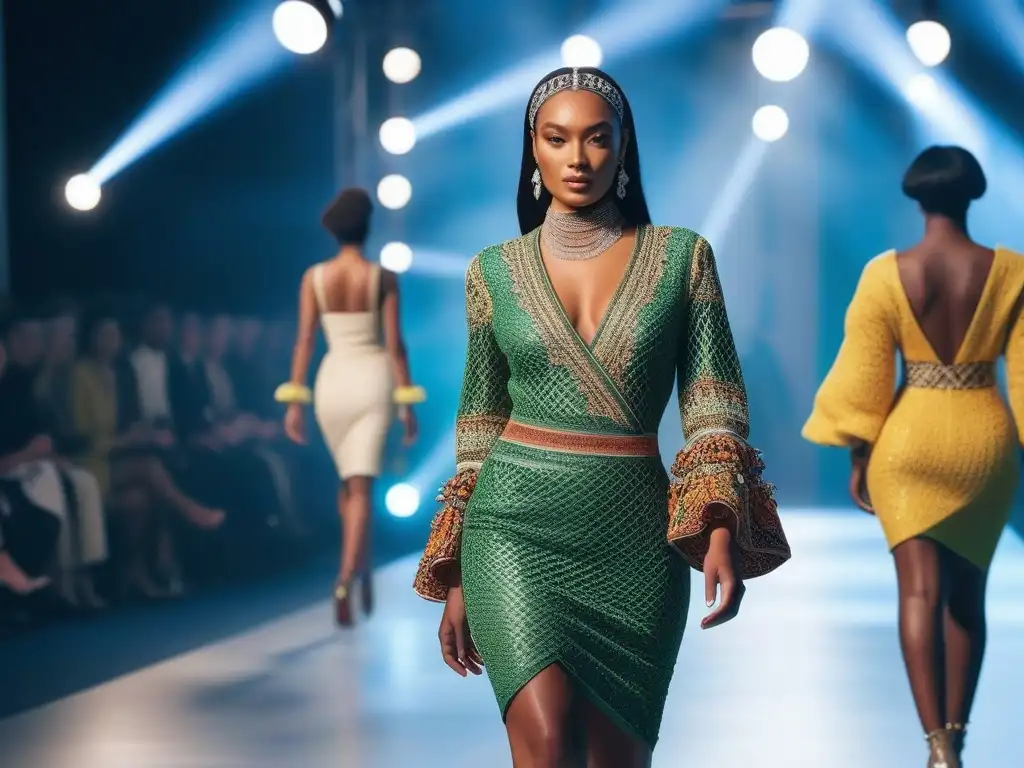 Desfile de moda inclusivo y sostenible: diversidad en pasarela Una vibrante pasarela de moda inclusiva y sostenible con modelos diversos desfilando con confianza