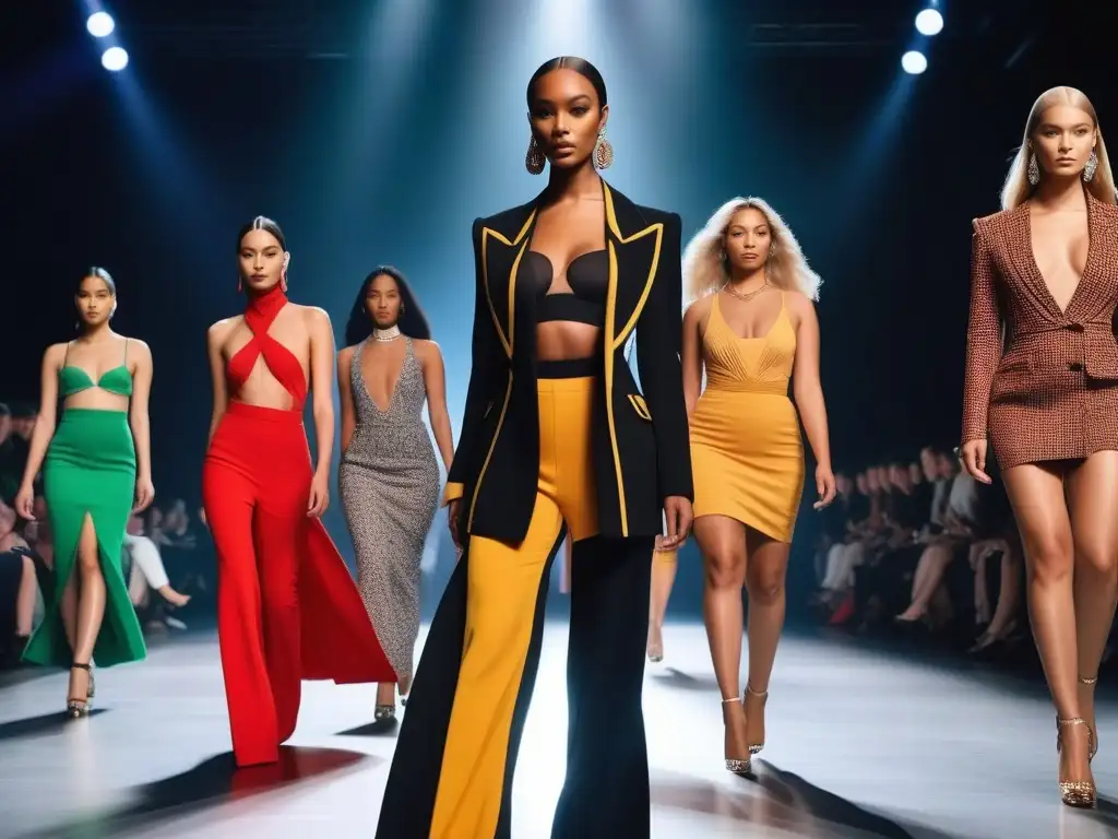 Desfile de moda diverso: Celebrando la belleza de la inclusividad Una vibrante pasarela con modelos de diferentes cuerpos y estilos, celebrando la diversidad corporal en la moda