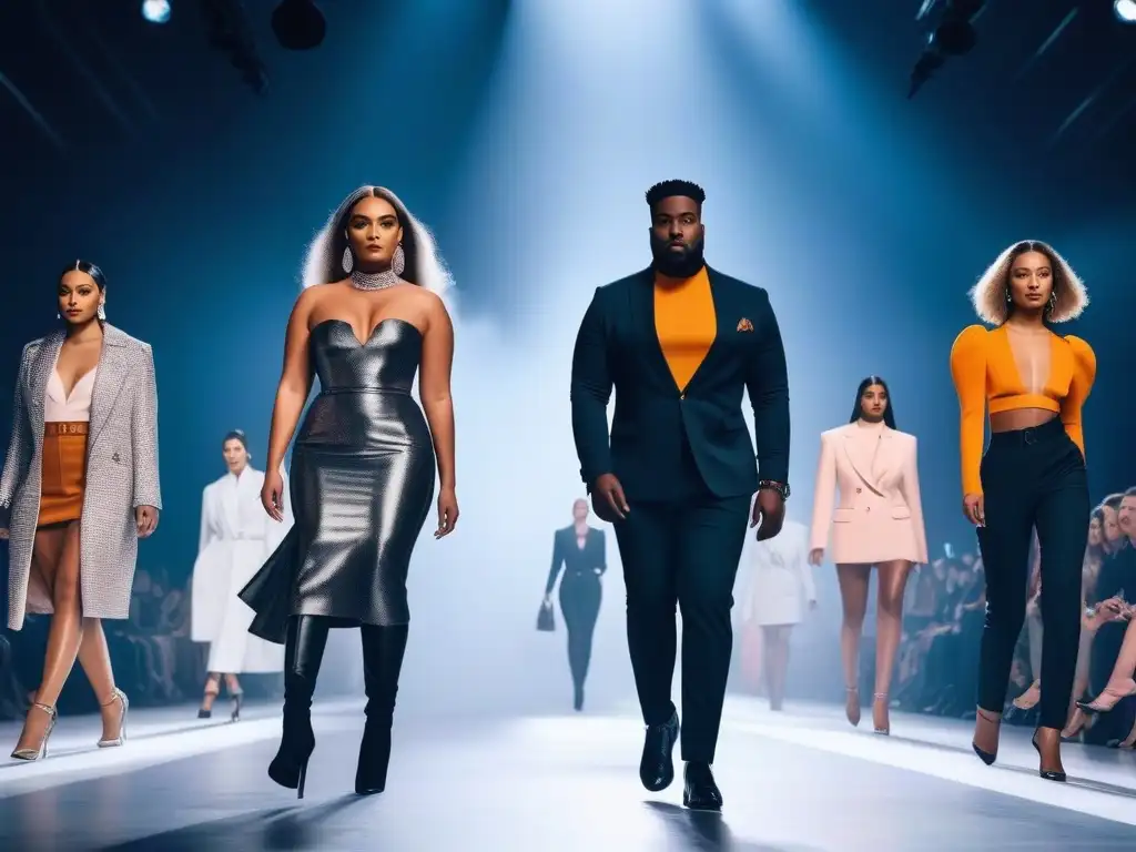 Desfile de moda inclusivo: diversidad y empoderamiento en la pasarela Una vibrante pasarela de modelos diversos desfilando con seguridad, representando la inclusión en la moda: Historias y desafíos