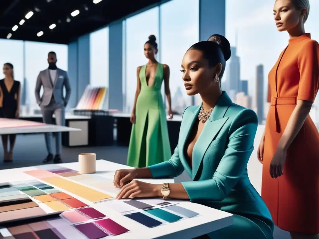 Brainstorming creativo en la moda: diversidad y estilo en acción Una vibrante sesión de brainstorming en la industria de la moda con profesionales diversos, rodeados de inspiración creativa