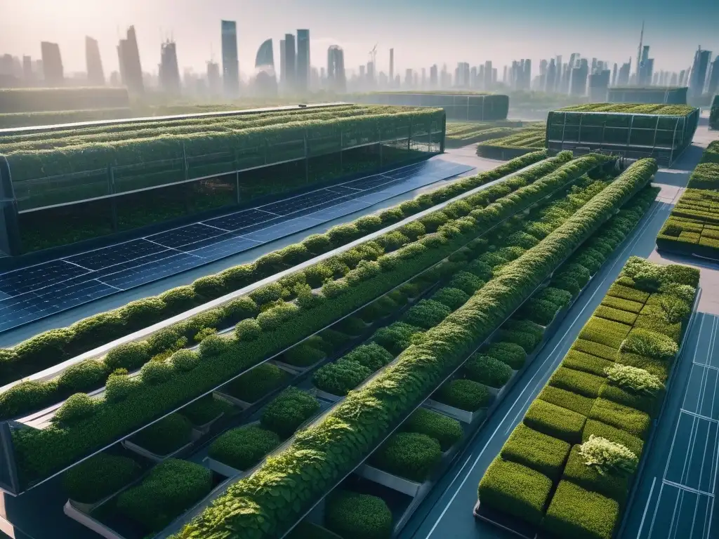 Metrópolis ecoamigable: fusión de urbanismo y naturaleza en 8k Una visión futurista de ciudad sostenible con edificios verdes y vehículos eléctricos, destacando el impacto ambiental del cuero sintético