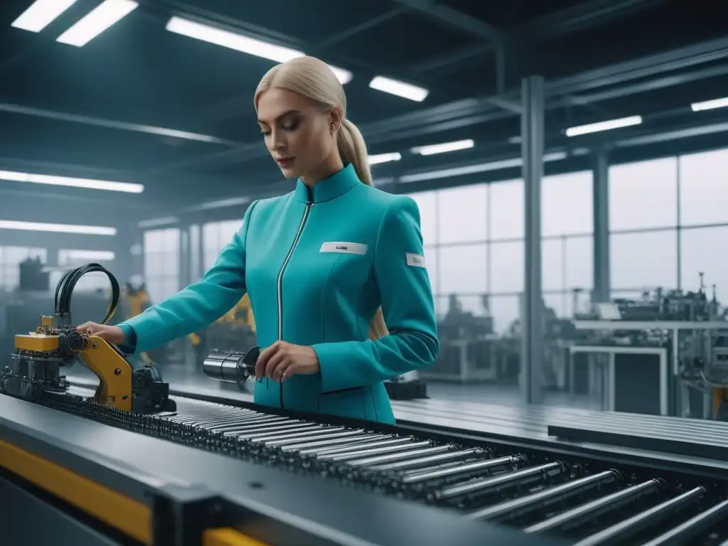 Planta textil futurista ecofriendly en 8k Una visión futurista de una fábrica de moda ecoconsciente con avances tecnológicos en un diseño minimalista y sostenible