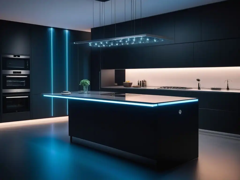 Imagen 8k de cocina futurista con gadgets inteligentes de vanguardia Vista detallada de cocina futurista con gadgets de alta tecnología integrados