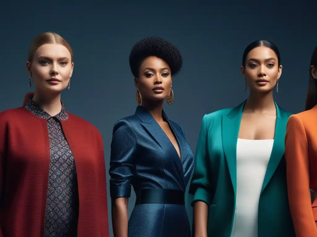 Desfile de moda inclusiva: diversidad, elegancia y empoderamiento Una vista detallada de modelos de moda con tallas inclusivas luciendo prendas de alta calidad en un ambiente moderno y elegante