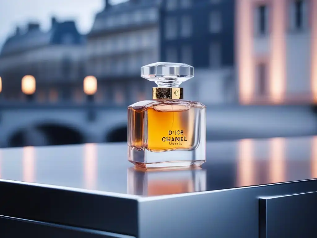 Vanity table de lujo con productos franceses de belleza Vista detallada de tocador moderno con productos lujo franceses como Chanel y Dior