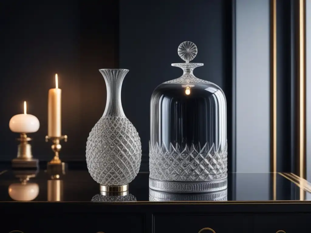Vitrina de lujo: Accesorios para el hogar de diseño exclusivo Vitrina de diseño para hogar con accesorios elegantes y lujosos en vidrio reflectante