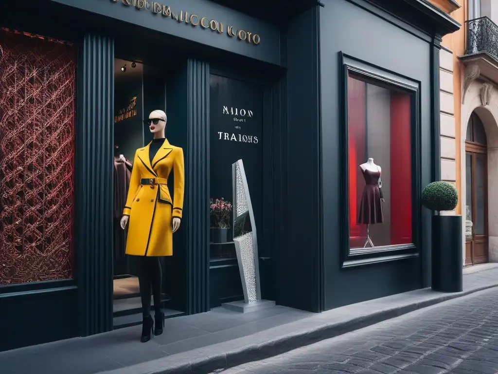 Boutique de moda petite en Madrid: escaparate elegante y trendy Vitrina elegante de una boutique de moda petite en Madrid con maniquíes en atuendos a la moda y señalización moderna