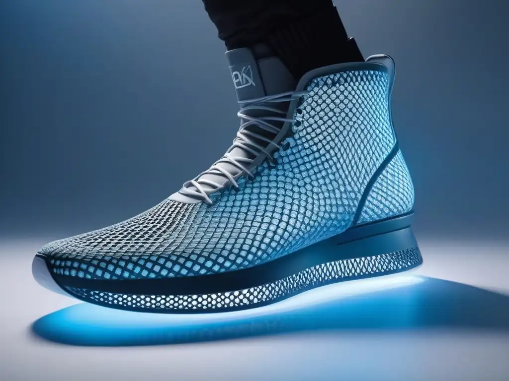 Innovadora impresión 3D de zapato personalizado con precisión Un zapato a medida con impresión 3D, detallado y futurista, muestra la innovación y precisión de la tecnología