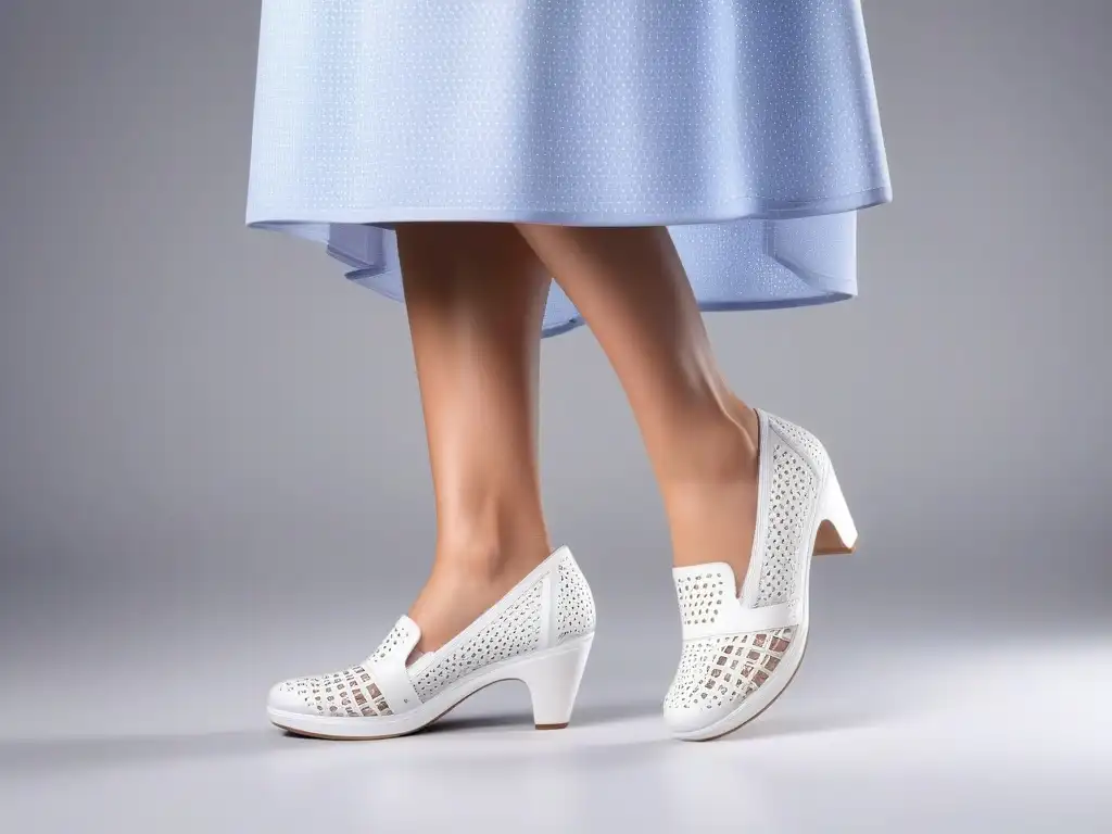 Zapatos de maternidad elegantes y cómodos para futuras mamás Zapatos cómodos para embarazadas: Imagen detallada de unos elegantes y confortables zapatos de maternidad en un entorno moderno y chic