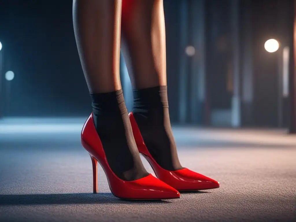 Tacones de aguja rojos: elegancia y estilo moderno Zapatos estilizadores para figuras petite: Elegantes tacones rojos de charol en un ambiente sofisticado y moderno